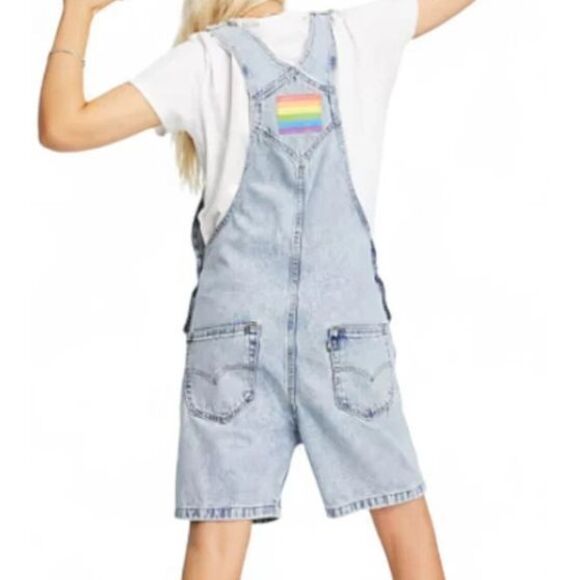 Levi's A00530000 Unisex Sz S Blue Pride Liberation Denim Short Overalls - Picture 14 of 14